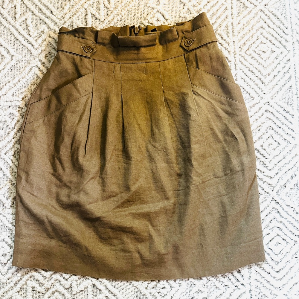 Pleated Paperbag Style Linen Elegant Skirt